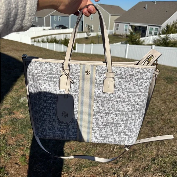 Tory Burch Gray and Cream Tote Bag- Pristine - Picture 2 of 11